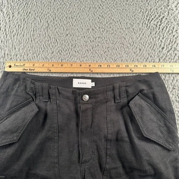 Rhude Pants Mens M‎ Black Linen Cargo Pocket Drawstring Ankle Utility Trousers